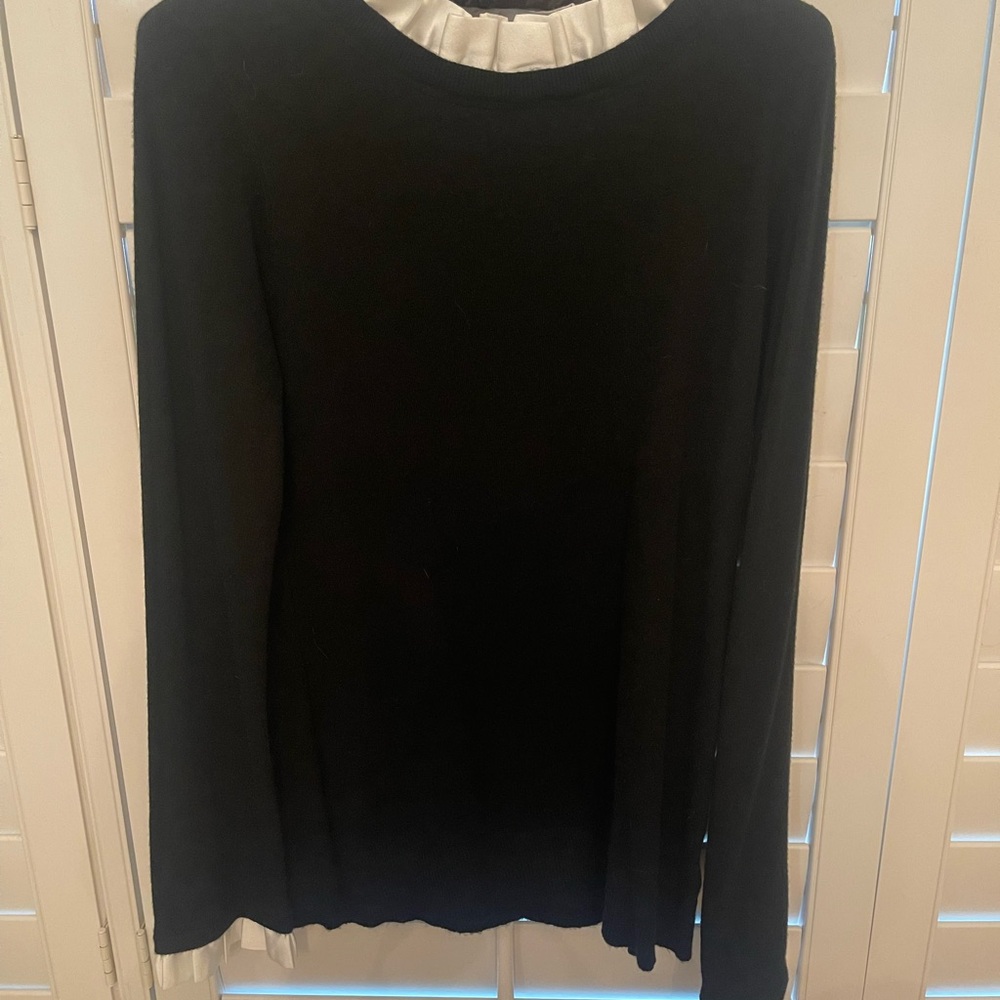 Black Bib Collar Blouse with Long Sleeves